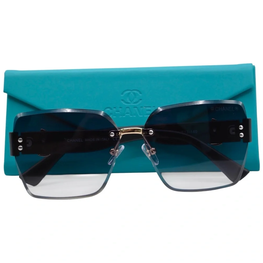 Chanel Women’s Rimless Sunglasses | Black/Purple Frame | Gray Gradient Lens - Picture 7 of 12